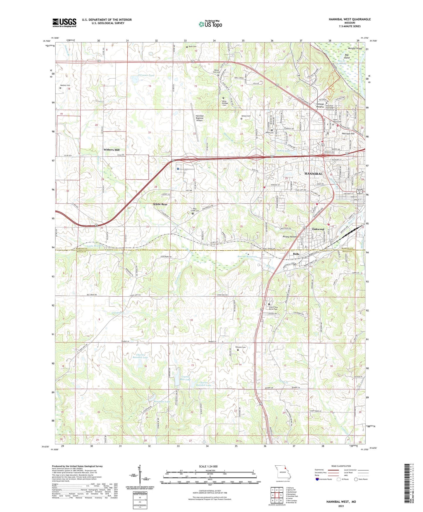 Hannibal West Missouri US Topo Map Image