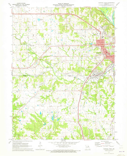 Classic USGS Hannibal West Missouri 7.5'x7.5' Topo Map Image