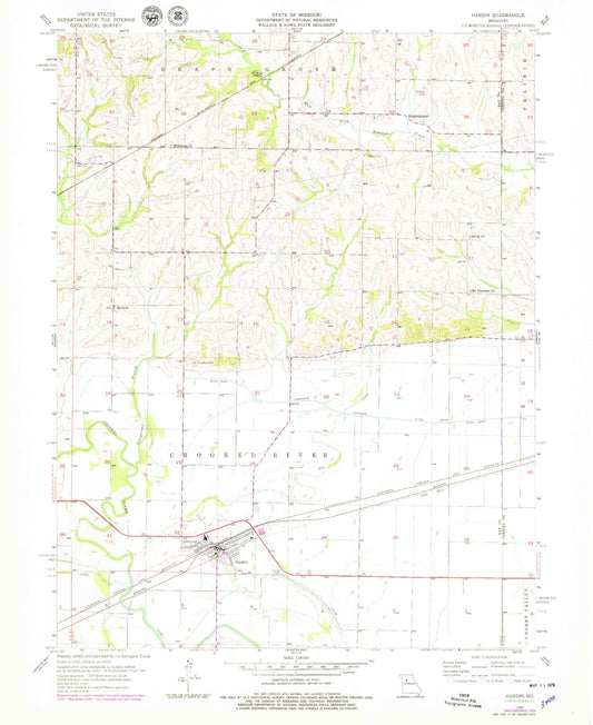 Classic USGS Hardin Missouri 7.5'x7.5' Topo Map Image