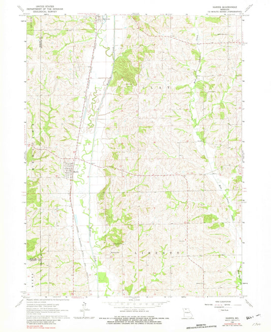 Classic USGS Harris Missouri 7.5'x7.5' Topo Map Image