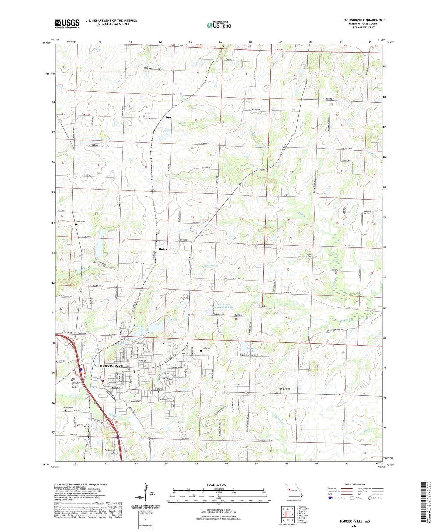 Harrisonville Missouri US Topo Map Image