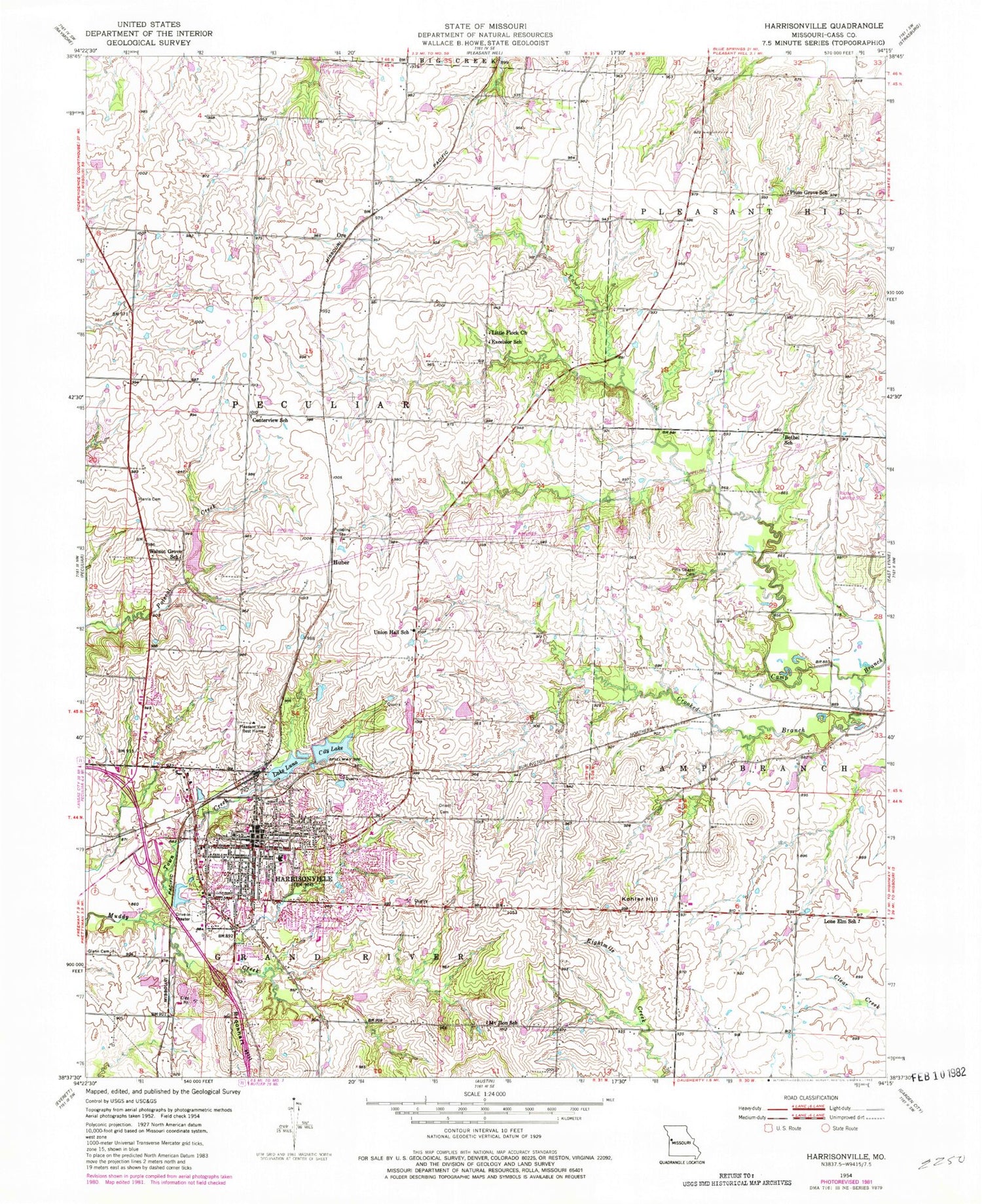 Classic USGS Harrisonville Missouri 7.5'x7.5' Topo Map Image