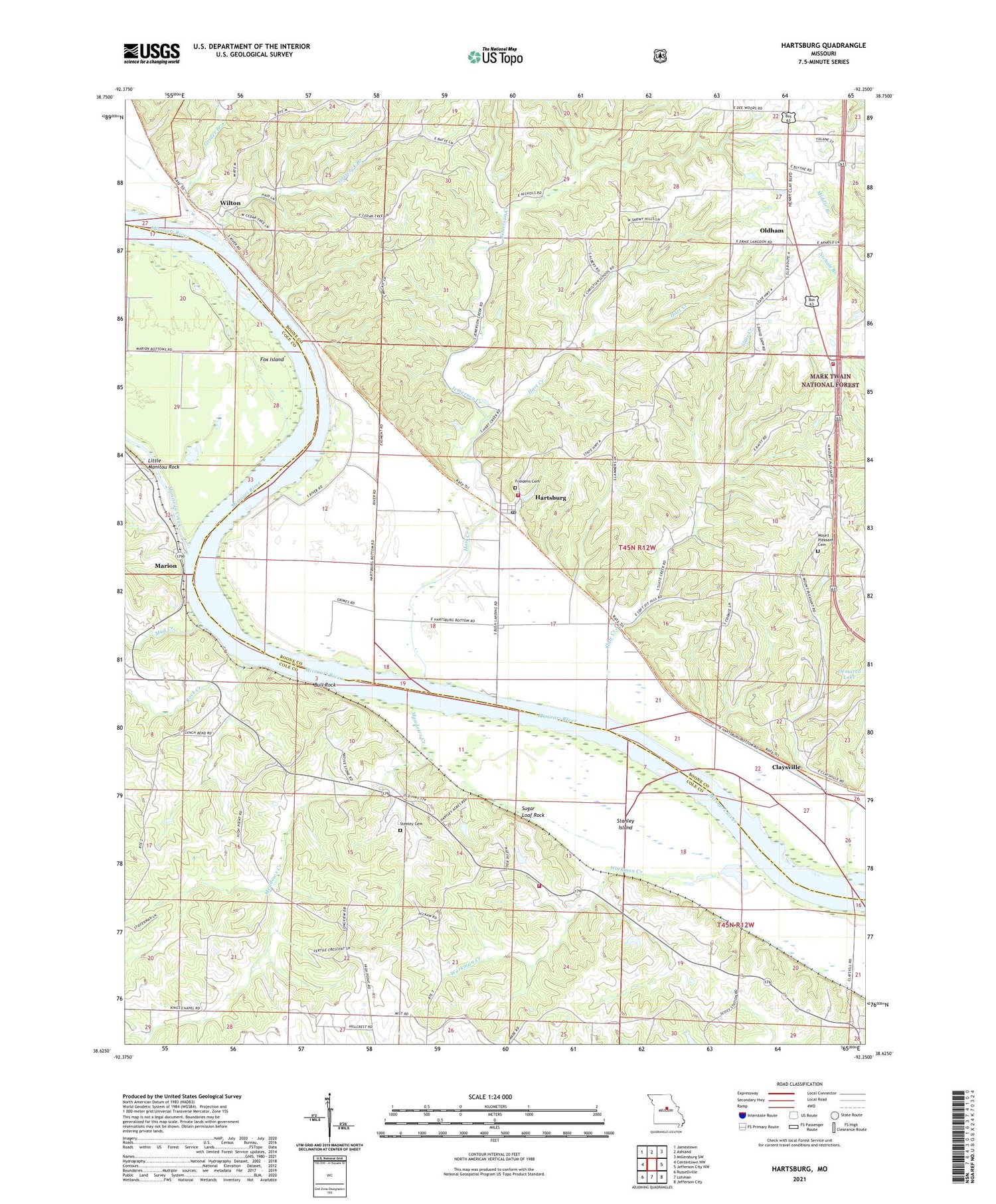Hartsburg Missouri US Topo Map Image