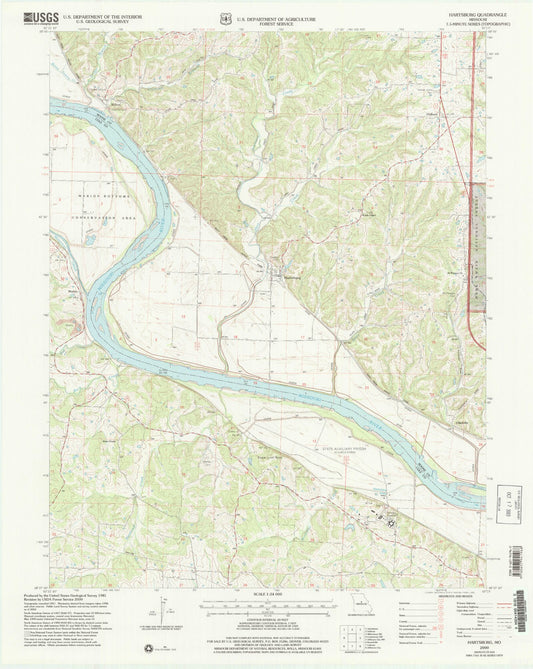 Classic USGS Hartsburg Missouri 7.5'x7.5' Topo Map Image