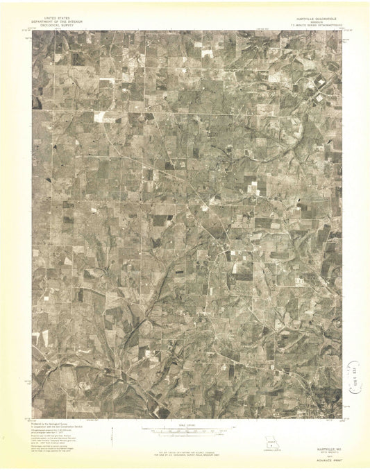 Classic USGS Hartville Missouri 7.5'x7.5' Topo Map Image