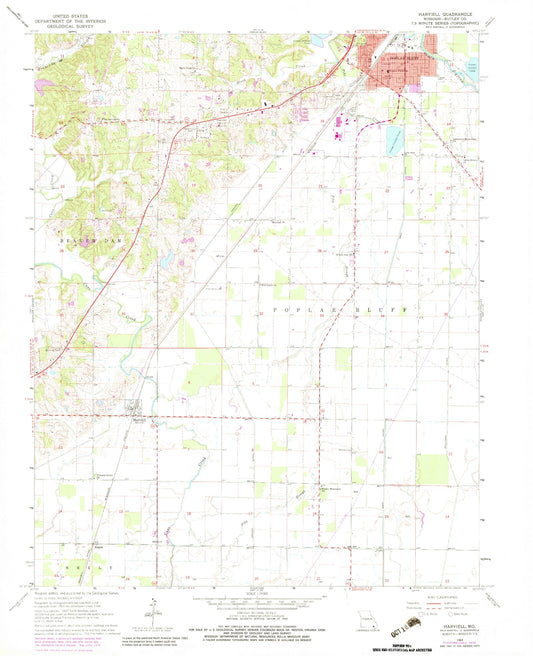 Classic USGS Harviell Missouri 7.5'x7.5' Topo Map Image