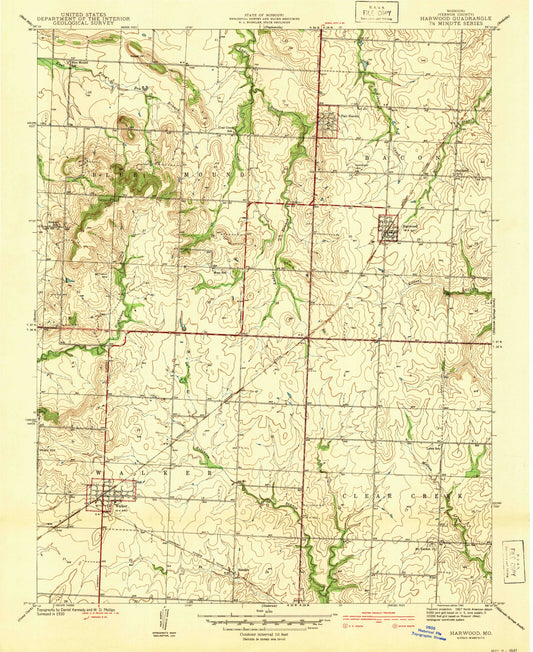 Classic USGS Harwood Missouri 7.5'x7.5' Topo Map Image