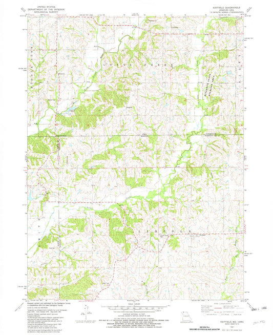 Classic USGS Hatfield Missouri 7.5'x7.5' Topo Map Image