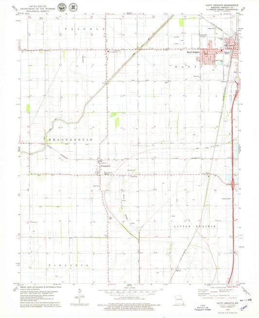 Classic USGS Hayti Heights Missouri 7.5'x7.5' Topo Map Image