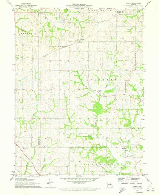 Classic USGS Hemple Missouri 7.5'x7.5' Topo Map Image