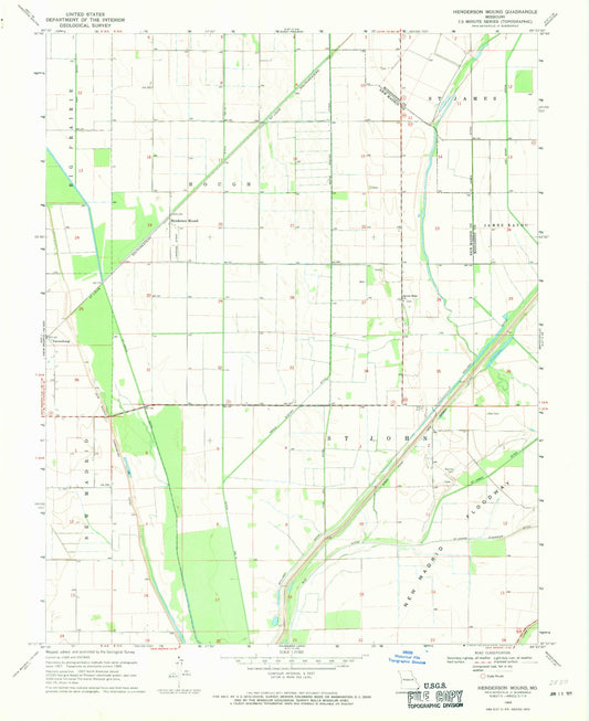 Classic USGS Henderson Mound Missouri 7.5'x7.5' Topo Map Image