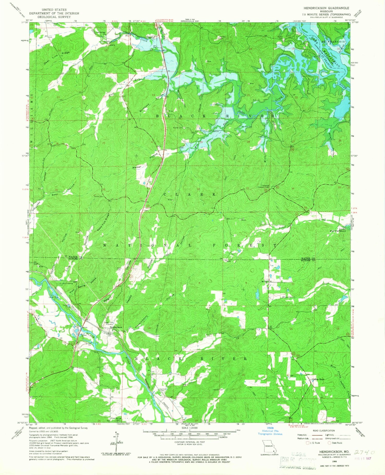 Classic USGS Hendrickson Missouri 7.5'x7.5' Topo Map Image