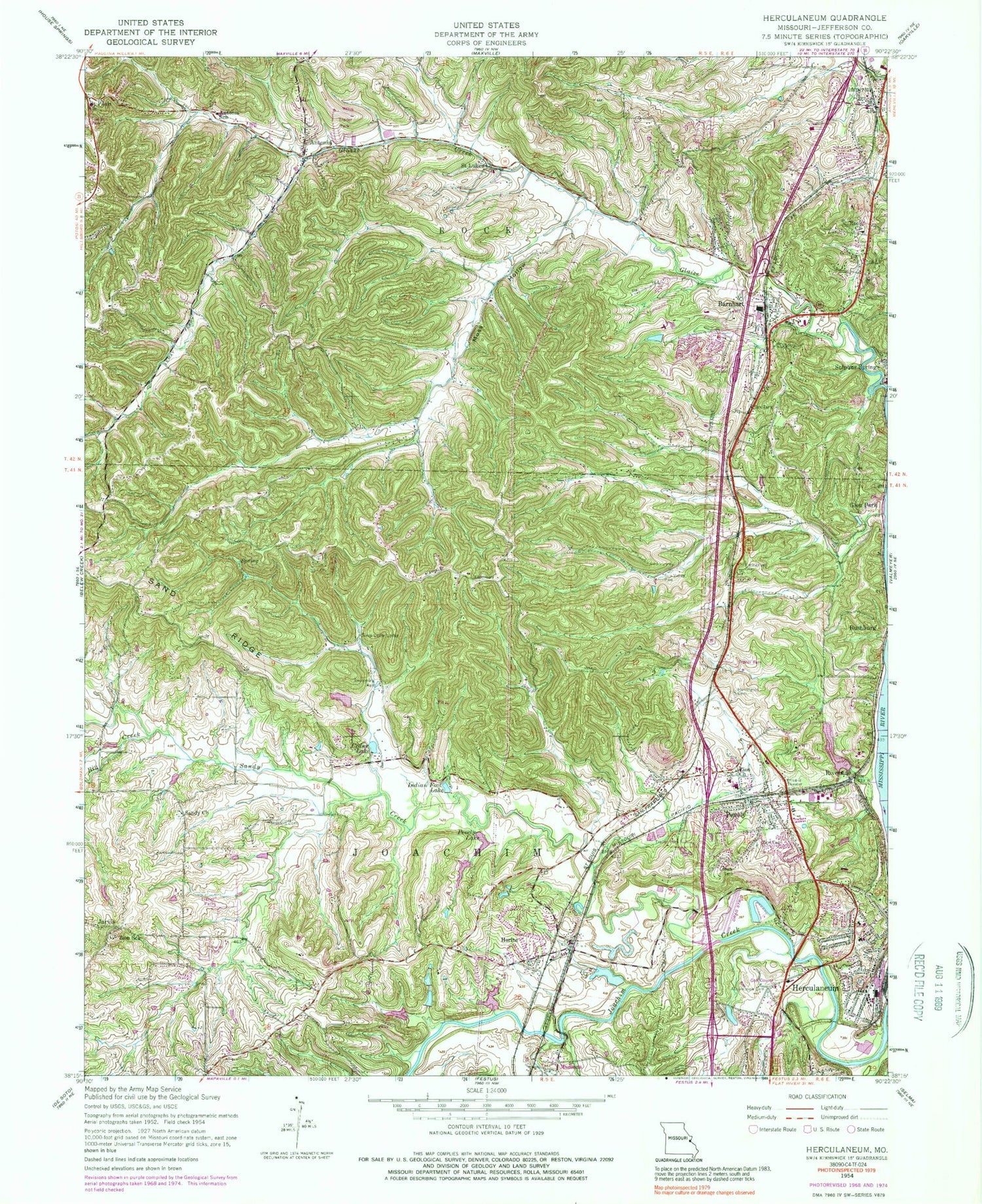 Classic USGS Herculaneum Missouri 7.5'x7.5' Topo Map Image