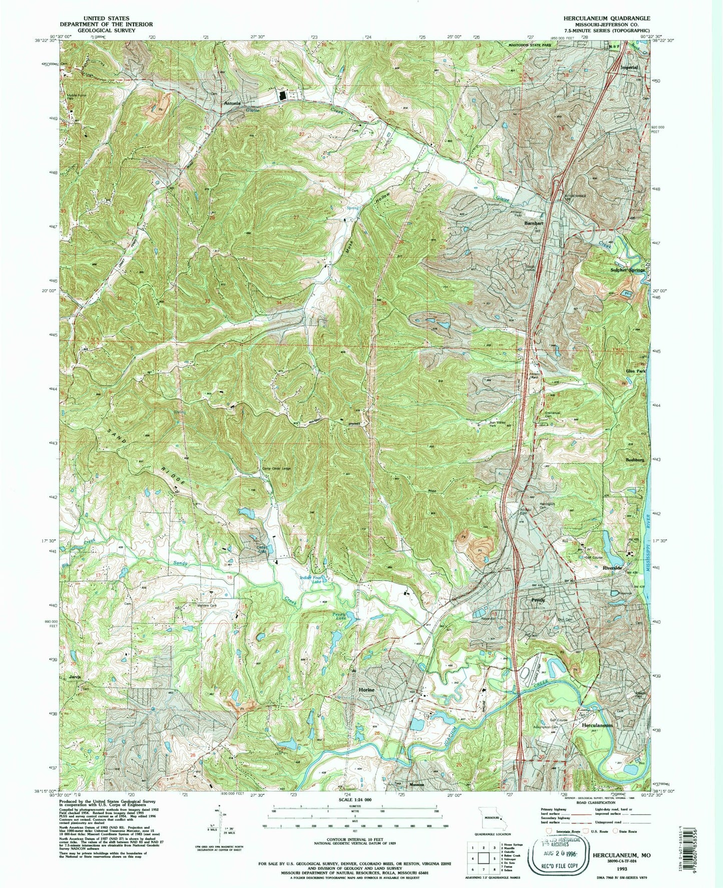 Classic USGS Herculaneum Missouri 7.5'x7.5' Topo Map Image