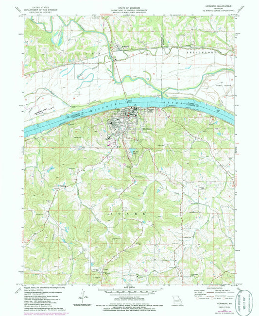 Classic USGS Hermann Missouri 7.5'x7.5' Topo Map Image