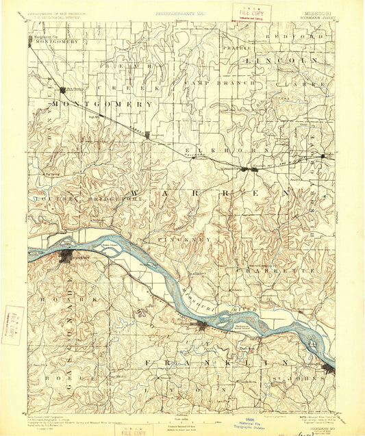 Historic 1890 Hermann Missouri 30'x30' Topo Map Image