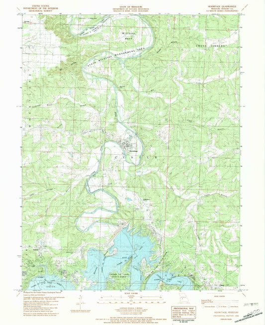 Classic USGS Hermitage Missouri 7.5'x7.5' Topo Map Image