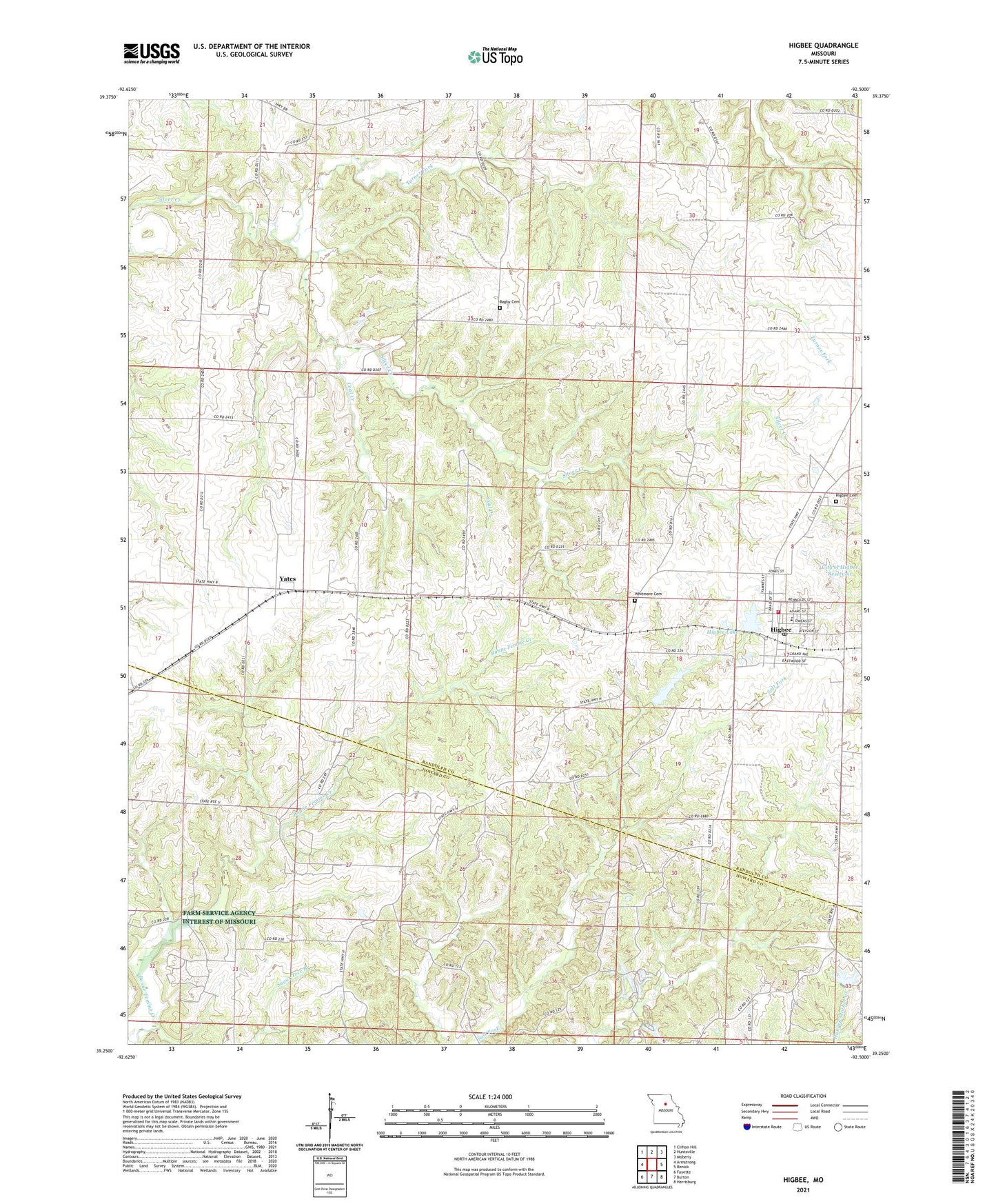 Higbee Missouri US Topo Map Image