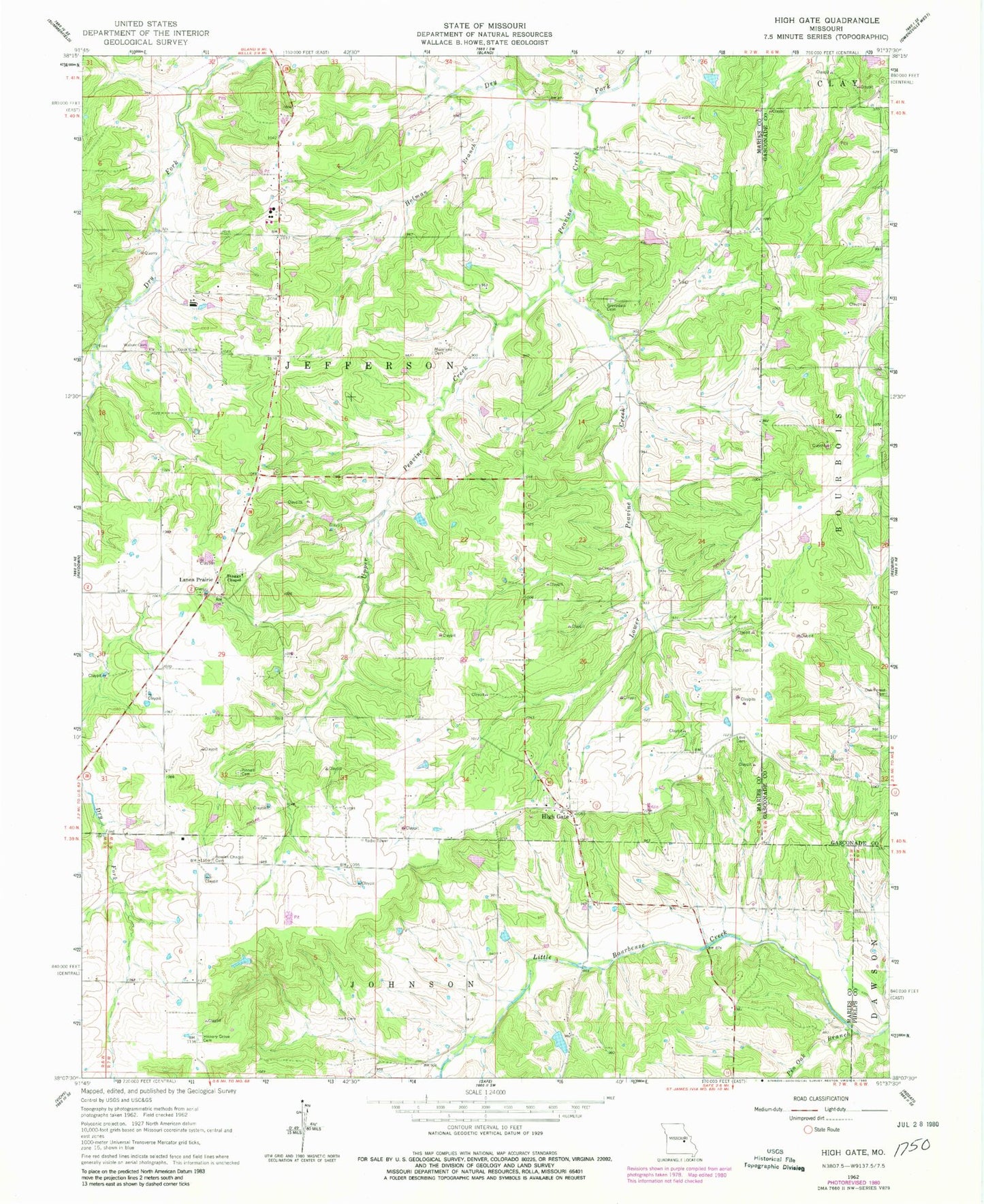 Classic USGS High Gate Missouri 7.5'x7.5' Topo Map Image