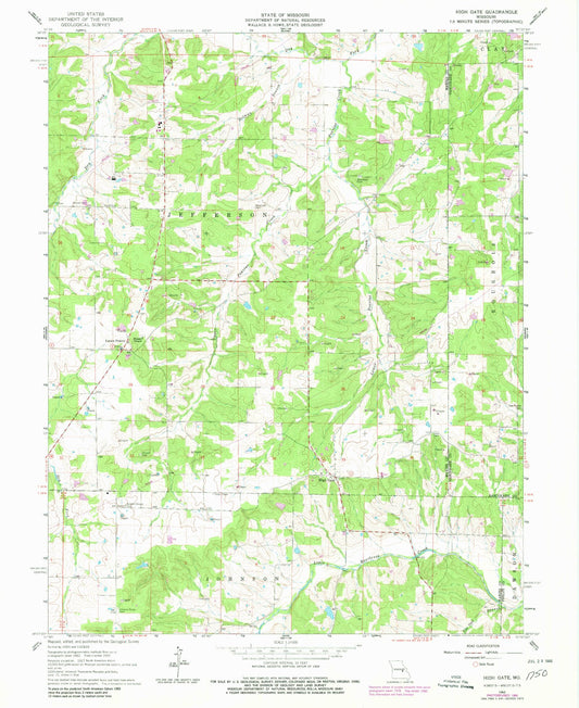 Classic USGS High Gate Missouri 7.5'x7.5' Topo Map Image