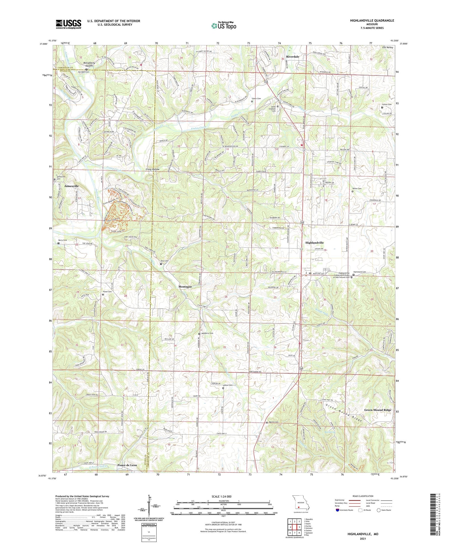Highlandville Missouri US Topo Map Image