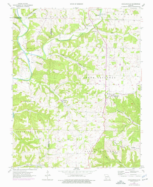 Classic USGS Highlandville Missouri 7.5'x7.5' Topo Map Image