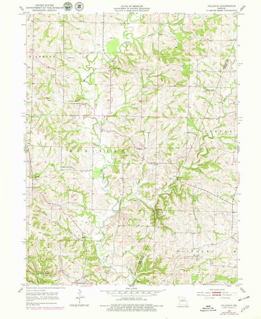Classic USGS Hilldale Missouri 7.5'x7.5' Topo Map Image