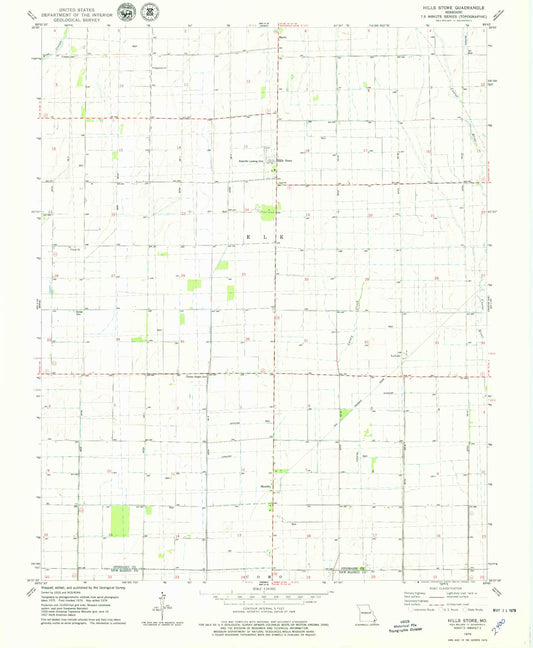 Classic USGS Hills Store Missouri 7.5'x7.5' Topo Map Image