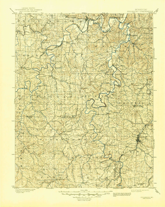 Historic 1901 Hillsboro Missouri 30'x30' Topo Map Image