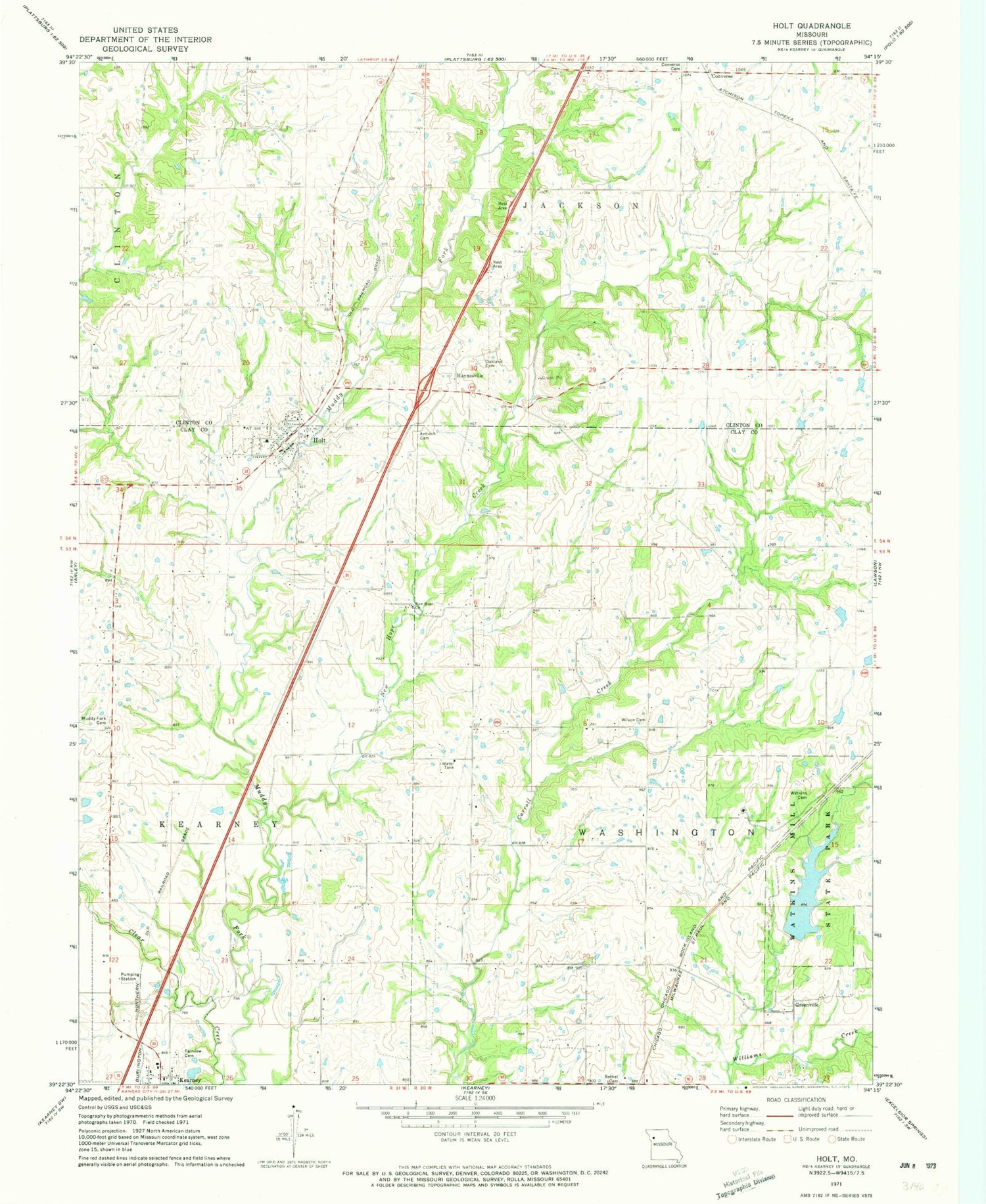 Classic USGS Holt Missouri 7.5'x7.5' Topo Map Image
