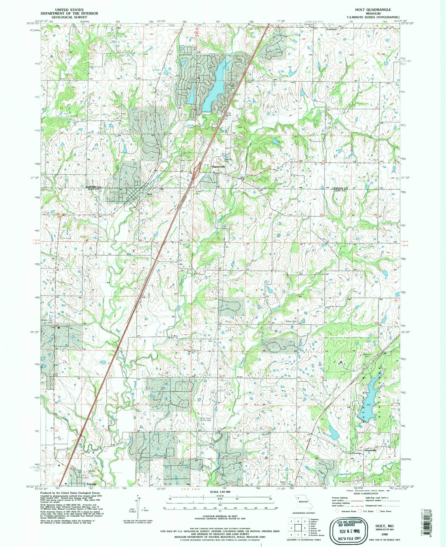 Classic USGS Holt Missouri 7.5'x7.5' Topo Map Image