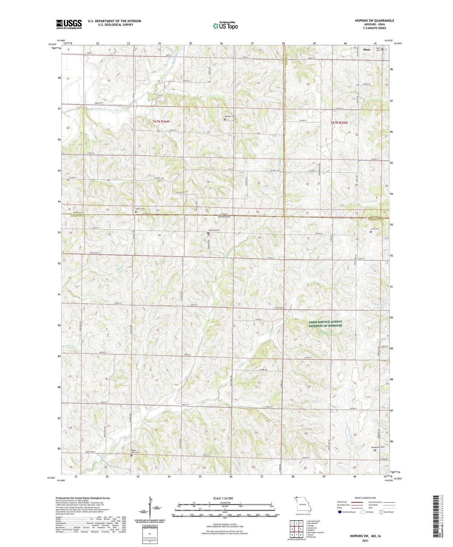 Hopkins SW Missouri US Topo Map Image