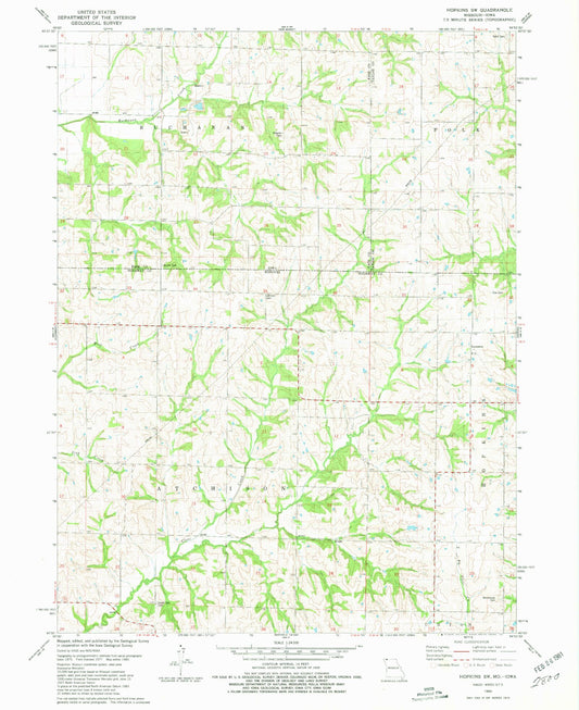 Classic USGS Hopkins SW Missouri 7.5'x7.5' Topo Map Image