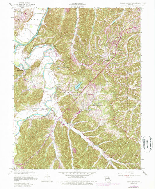 Classic USGS House Springs Missouri 7.5'x7.5' Topo Map Image