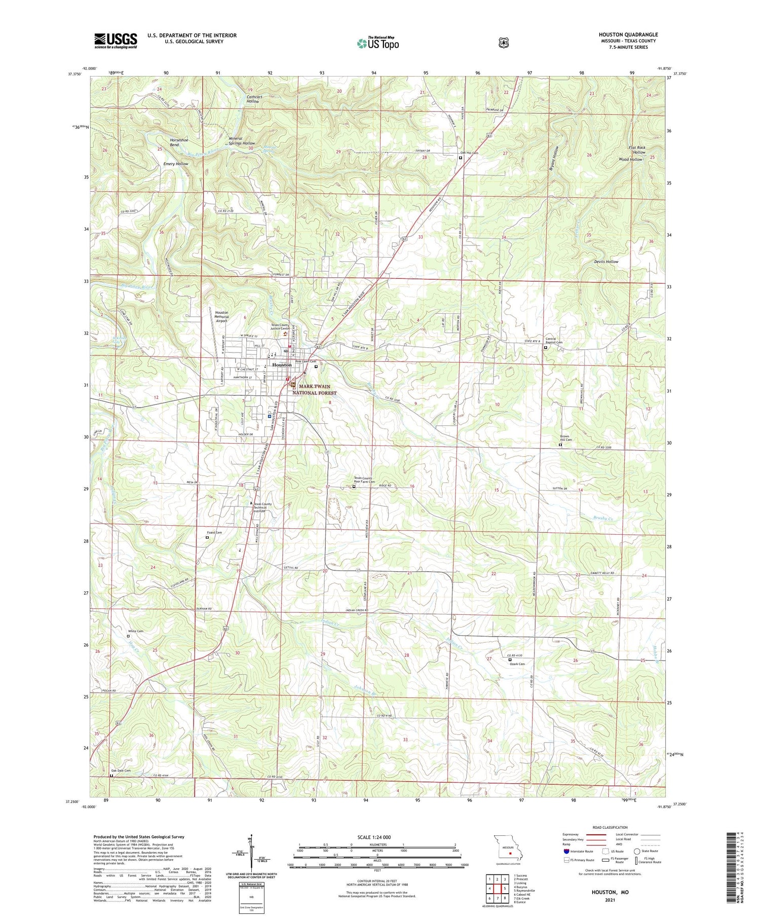 Houston Missouri US Topo Map Image