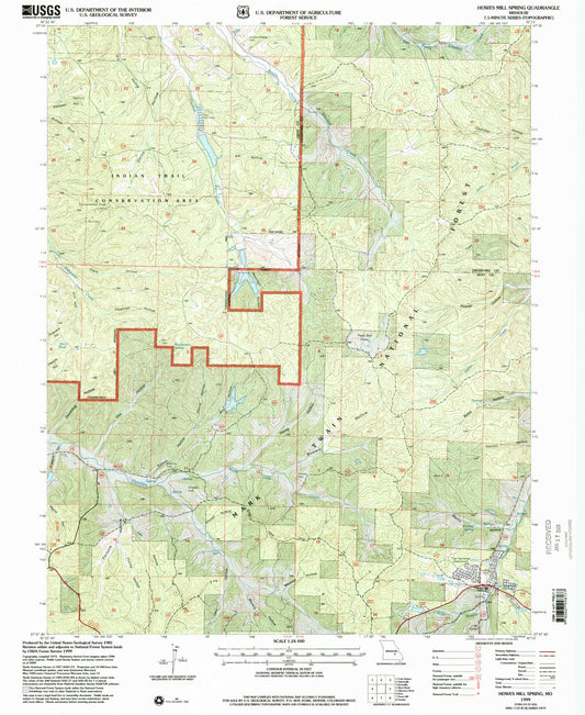 Classic USGS Howes Mill Spring Missouri 7.5'x7.5' Topo Map Image