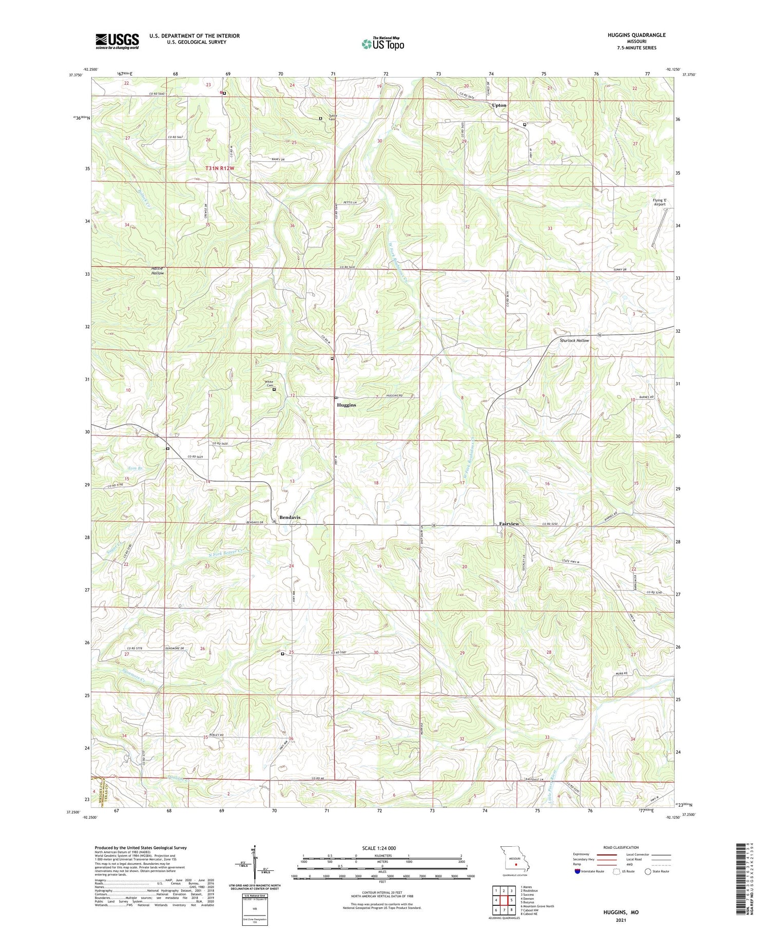 Huggins Missouri US Topo Map Image