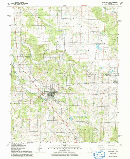 Classic USGS Humansville Missouri 7.5'x7.5' Topo Map Image