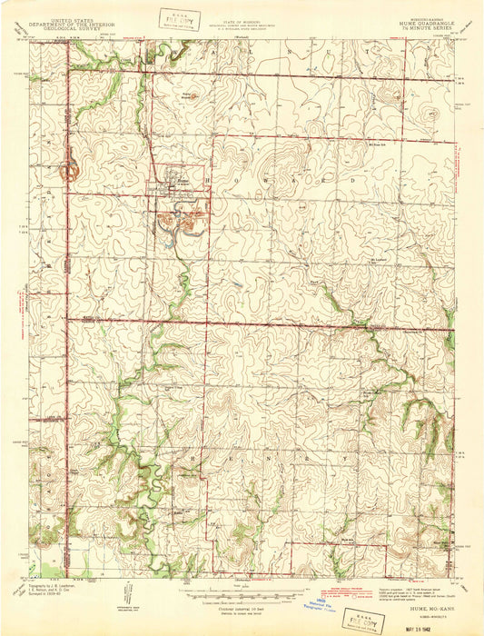 Classic USGS Hume Missouri 7.5'x7.5' Topo Map Image