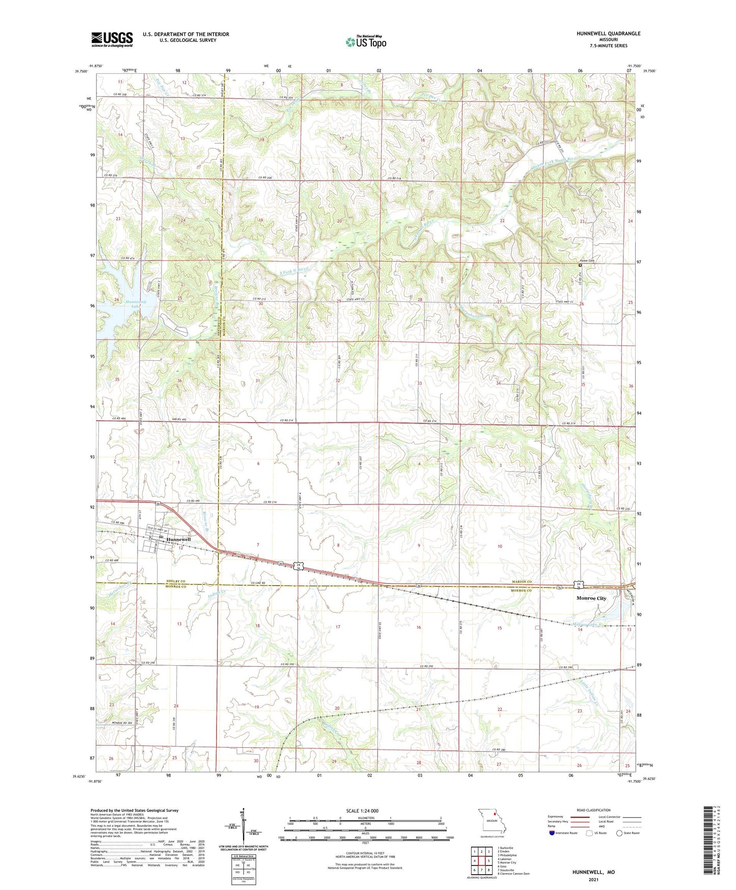 Hunnewell Missouri US Topo Map Image