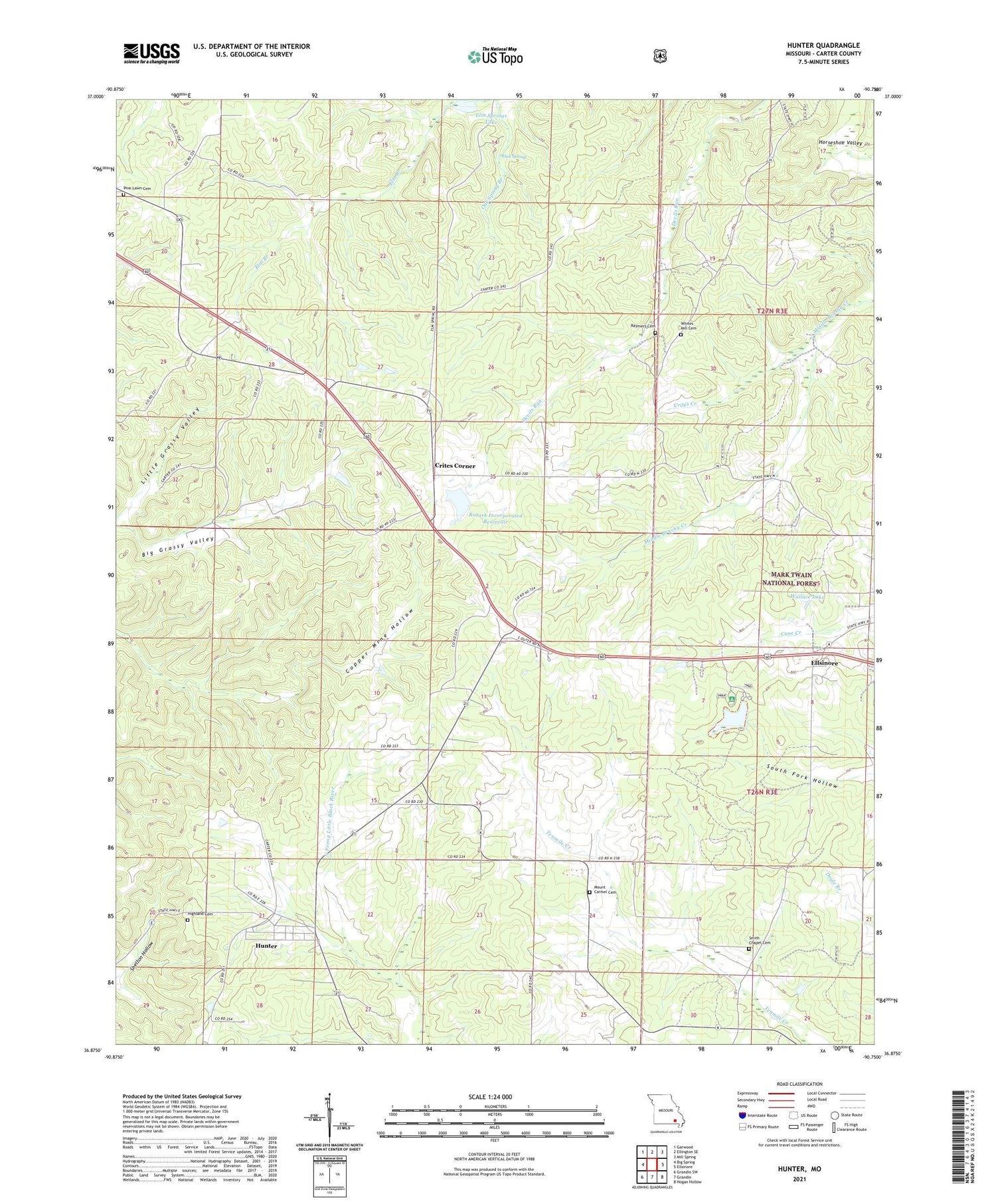 Hunter Missouri US Topo Map Image