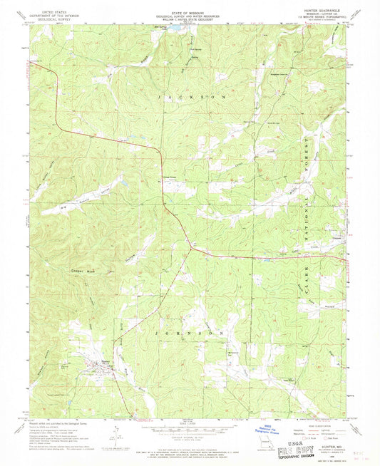 Classic USGS Hunter Missouri 7.5'x7.5' Topo Map Image