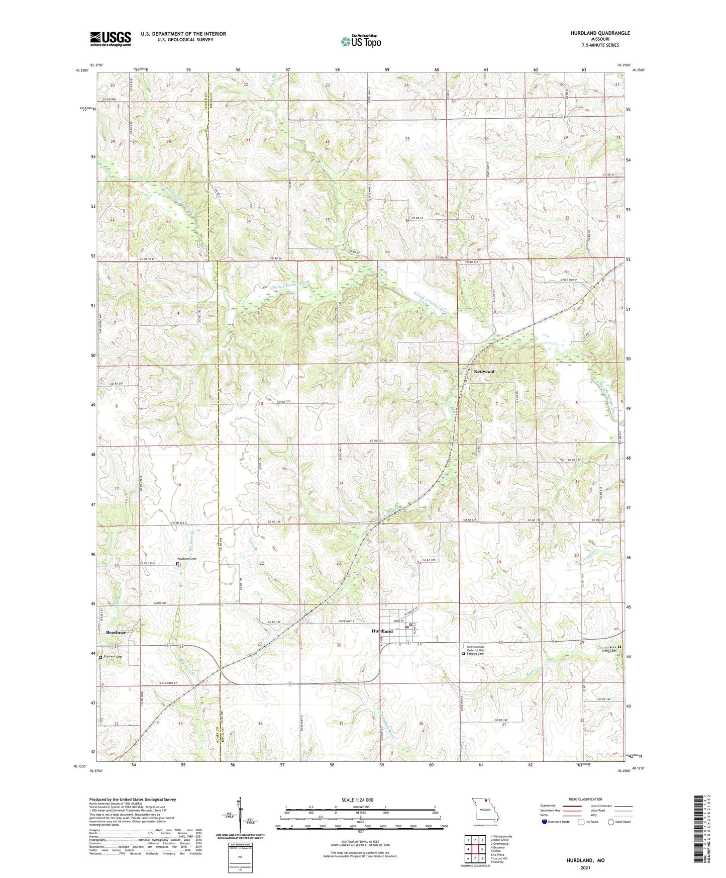 Hurdland Missouri US Topo Map Image