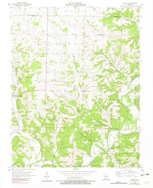 Classic USGS Hurley Missouri 7.5'x7.5' Topo Map Image