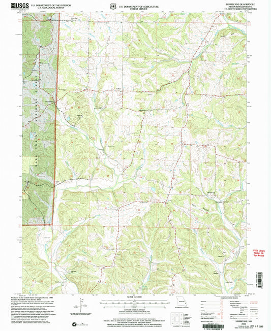 Classic USGS Hurricane Missouri 7.5'x7.5' Topo Map Image