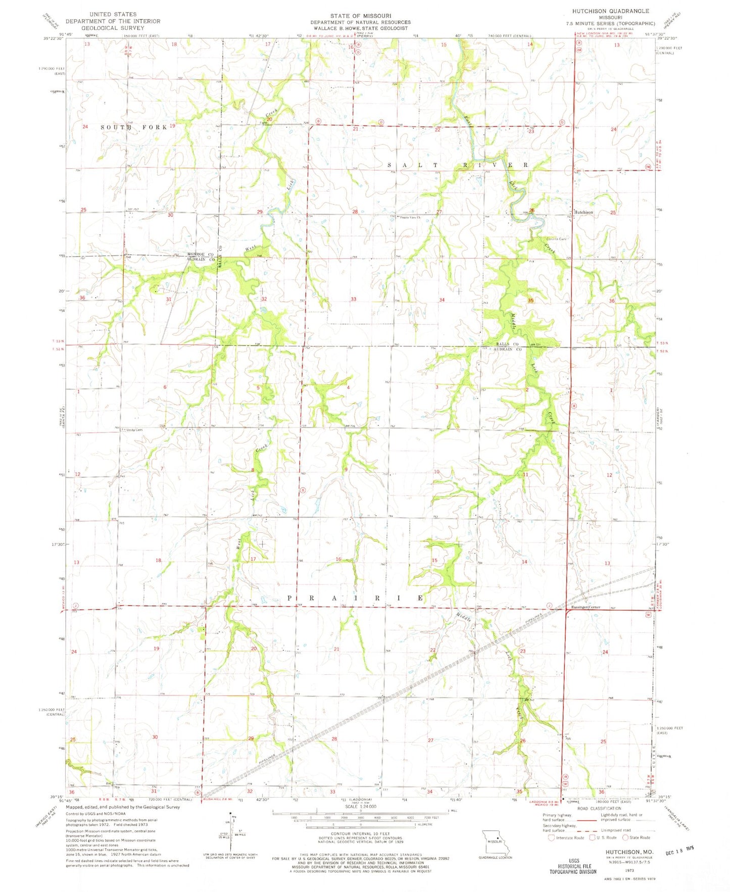 Classic USGS Hutchison Missouri 7.5'x7.5' Topo Map Image