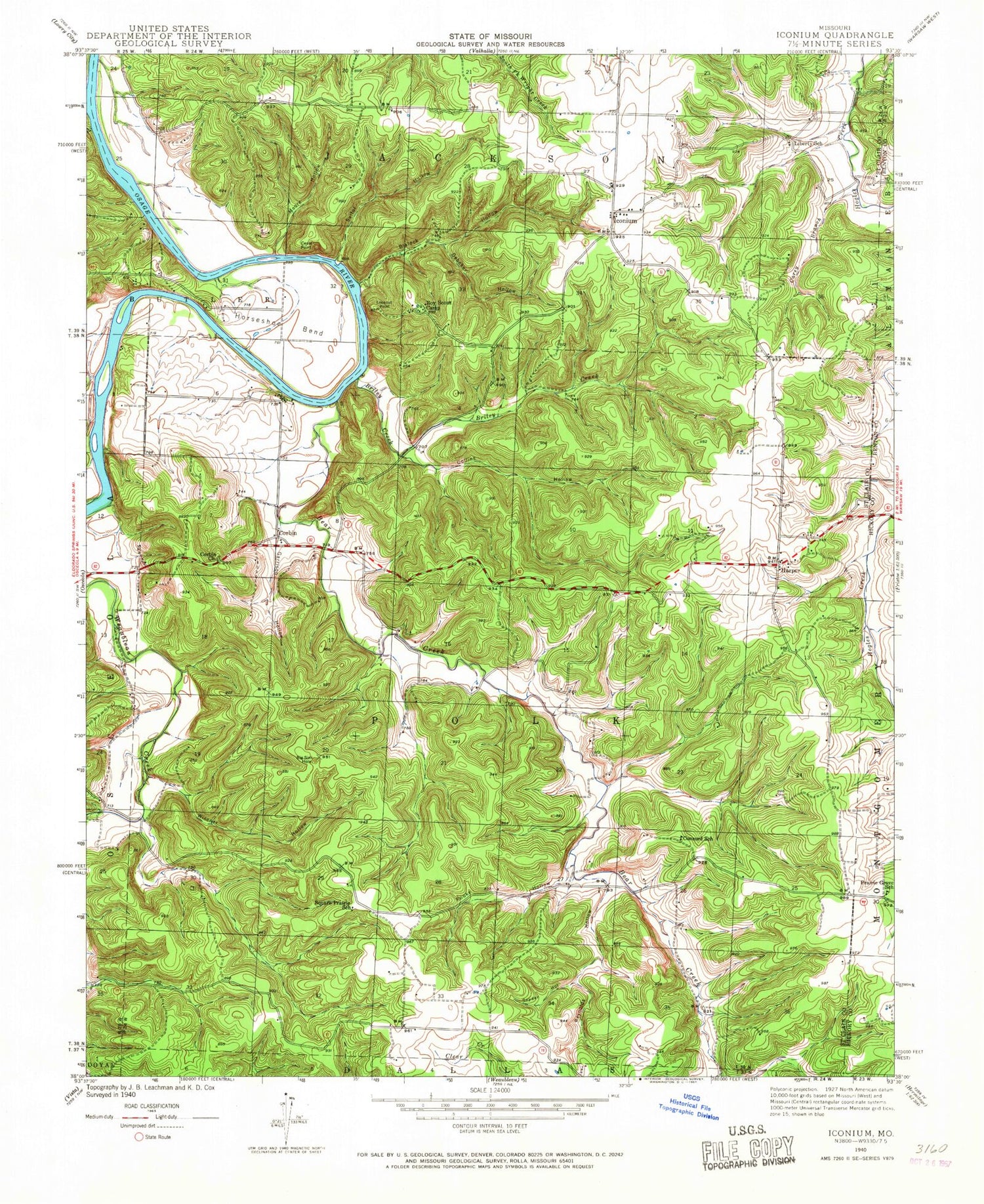Classic USGS Iconium Missouri 7.5'x7.5' Topo Map Image