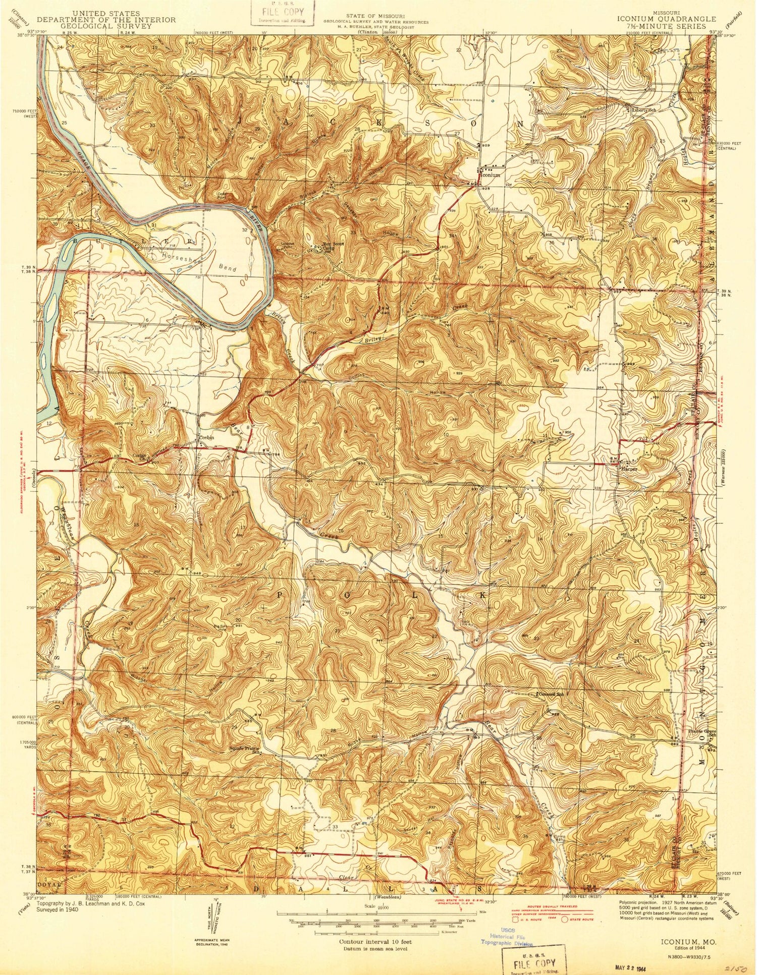 Classic USGS Iconium Missouri 7.5'x7.5' Topo Map Image