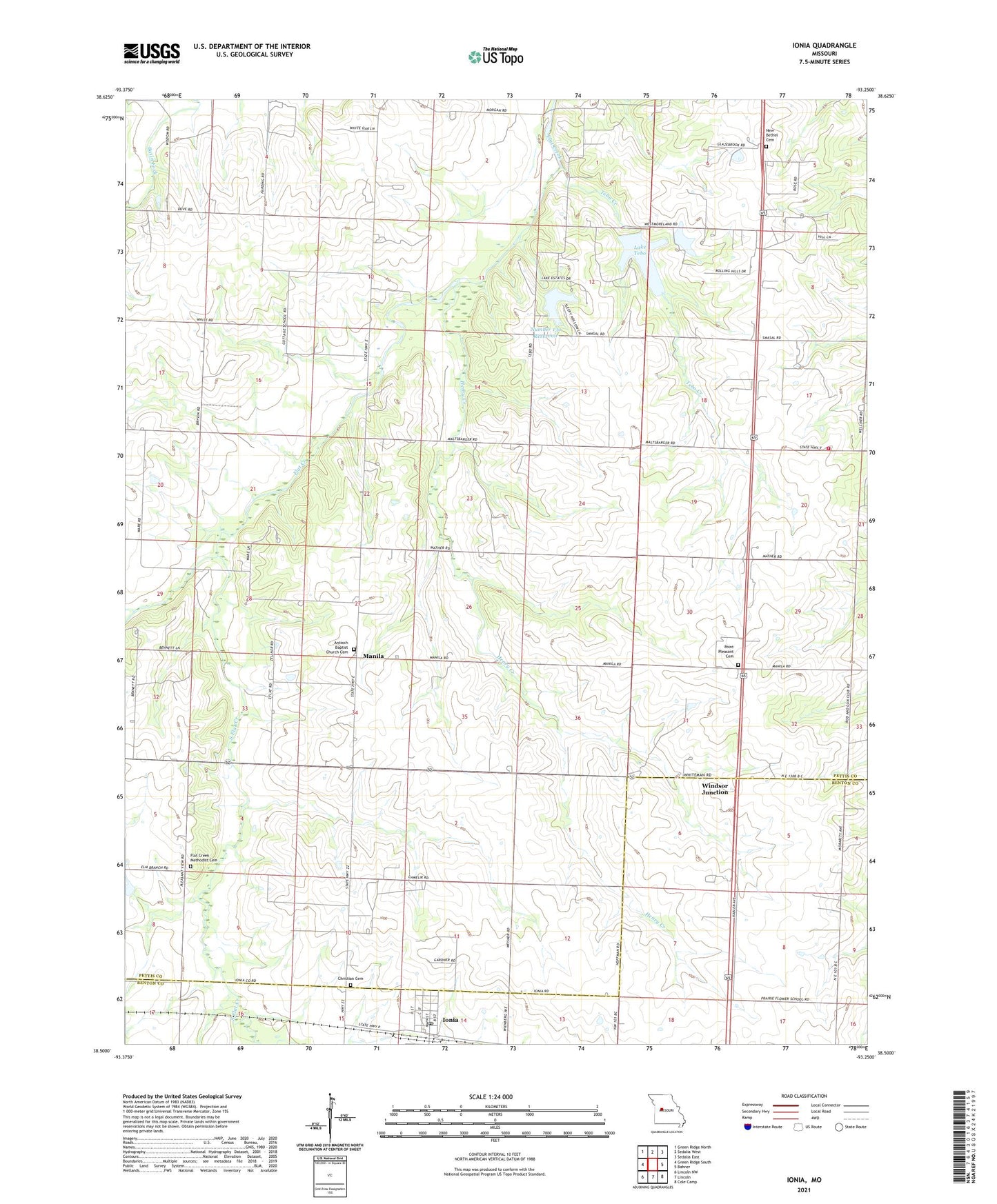 Ionia Missouri US Topo Map Image