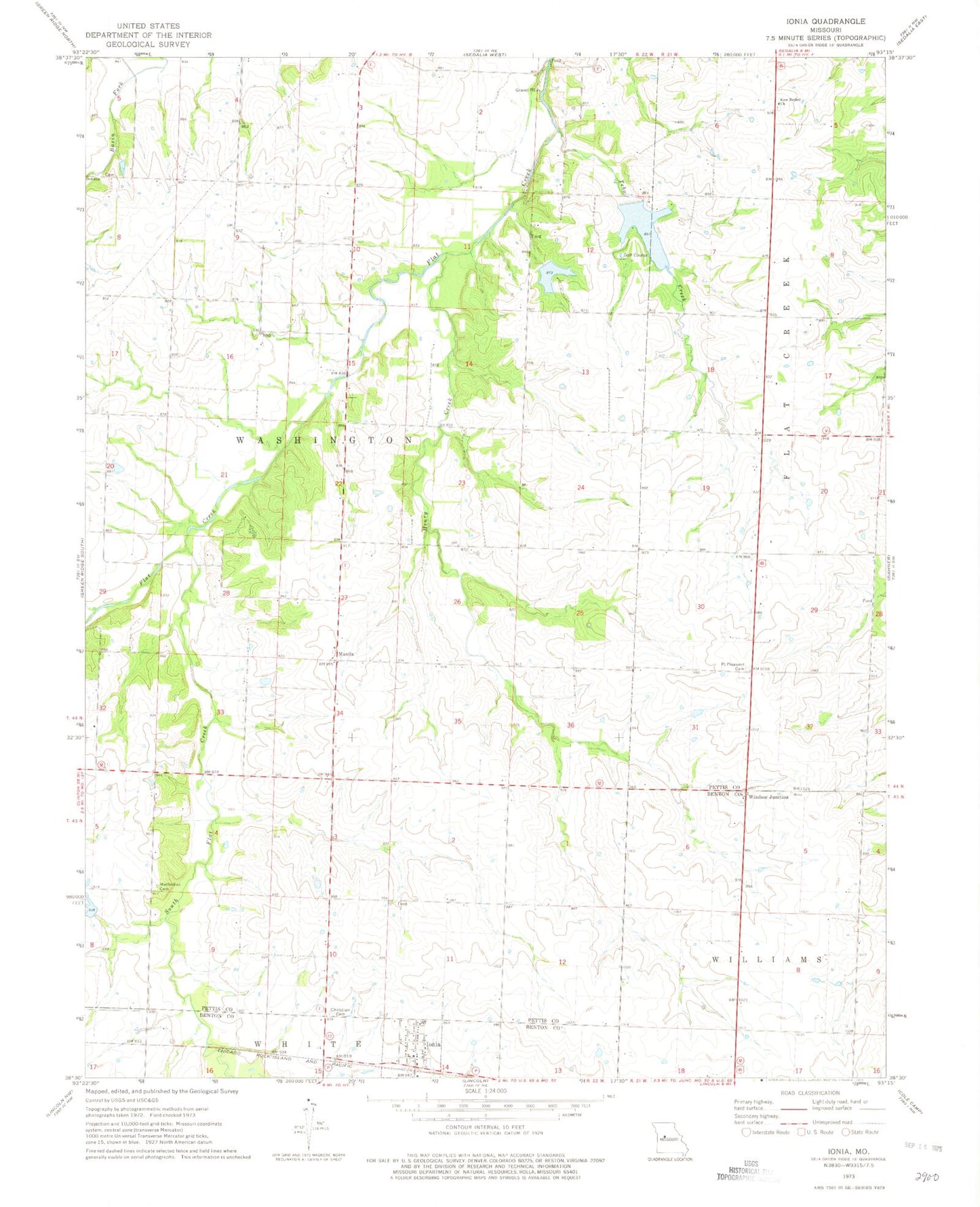 Classic USGS Ionia Missouri 7.5'x7.5' Topo Map Image
